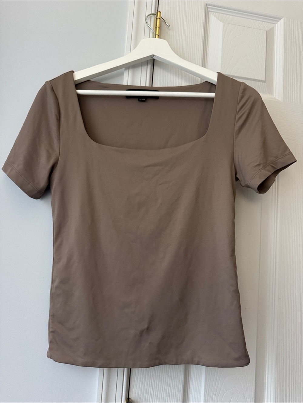 LOFT Square Neck Short Sleeve Top in Taupe